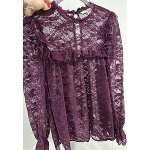 VTG Womens Long Sleeve Fairy Grunge Lace Top Size S Plum Purple Whimsigoth